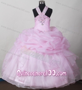 Sweet Baby Pink Little Girl Pageant Dresses With V-neck Beading and Pick-ups