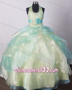 Yellow Green Little Girl Pageant Dresses With Beading and Hand Made Flower
