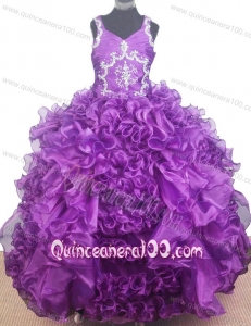 Luxurious Beading and Ruffles Ball Gown V-neck Little Gril Pageant Dress
