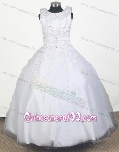 Perfect Embroidery With Beading Ball Gown Scoop Little Gril Pageant Dress with Floor-length