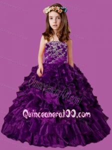 Eggplant Purple Strapless Appliques and Ruffles Little Girl Pageant Dress