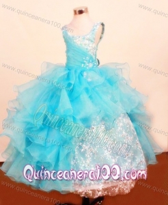 Fashionable Baby Blue Little Girl Pageant Dresses Ruffled Layered Scoop with Lace