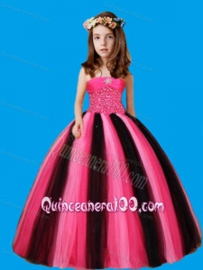 Strapless Ball Gown Beaded Decorate Waist Litle Girl Pageant Dress