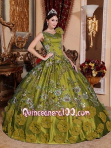 Olive Green Ball Gown V-neck Quinceanera Dress for Sweet 16