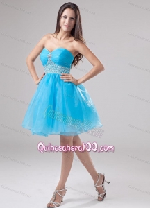 A-Line Beading Organza Sweetheart Aqua Blue 16 Party Dress