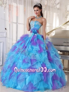 Colorful Ball Gown Strapless Organza 16 Birthday Party Dress with Appliques