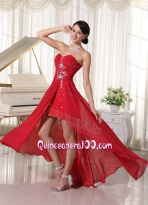 High-low Beaded Sweetheart Chiffon 16 Birthday Party Dress In Wine Red