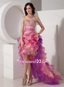 Multil-color High-low Ruffles Organza Sweetheart Beading 16 Party Dress