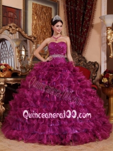 Purple Ball Gown Sweetheart Organza Beading 16 party dress