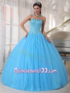 Sky Blue Sweetheart Tulle Beading 16 Birthday Party Dress