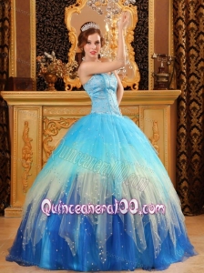 Gorgeous Sweetheart Beading Satin and Organza Blue 16 Party Dress