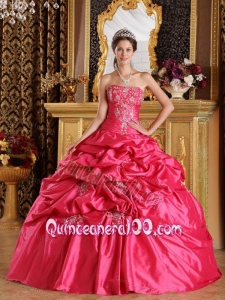 Hot Pink Ball Gown Strapless Taffeta 16 Birthday Dress with Pick Ups