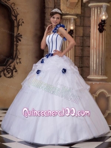 White One Shoulder Satin and Tulle Hand Made Flowers 16 Party Dress
