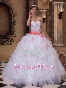 White Organza 16 Party Dress with Embroidery