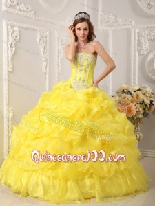 Yellow Ball Gown Strapless Organza Beading 16 birthday Dress