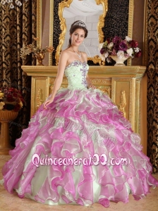 Fuchsia and Apple Green Ball Gown Sweetheart Floor-length Organza Appliques 16 Birthday Party Dress