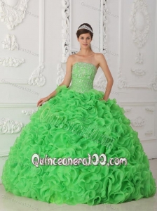 Green Ball Gown Strapless Floor-length Organza Beading 16 Party Dress