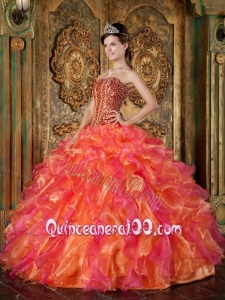 Multi-Color Ball Gown Strapless Floor-length Organza Beading and Ruffles 16 Birthday Party Dress