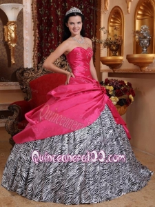 Hot Pink Ball Gown Sweetheart Floor-length Taffeta and Zebra Beading 16 Birthday Dress