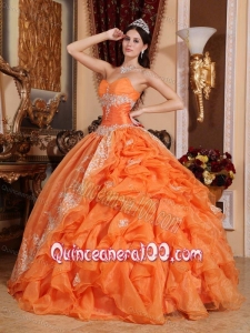 Orange Red Ball Gown Sweetheart Floor-length Organza Beading 16 Party Dress