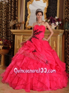 Red Ball Gown Sweetheart Floor-length Organza Appliques 16 Party Dress