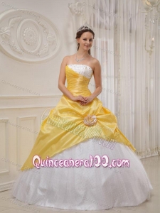 Yellow Ball Gown Strapless Floor-length Taffeta and Tulle Beading 16 Birthday Party Dress