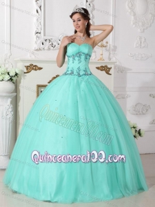 Green Ball Gown Sweetheart Floor-length Tulle and Taffeta Beading 16 Birthday Party Dress