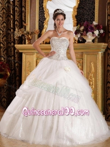 Popular Ball Gown Sweetheart Floor-length Organza and Sequined 16 Party Dress