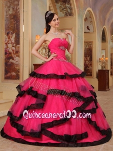Red Ball Gown Strapless Floor-length Organza Appliques 16 Birthday Party Dress