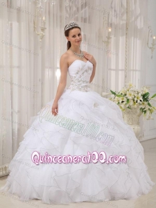White Ball Gown Sweetheart Floor-length Organza Appliques 16 Birthday Party Dress