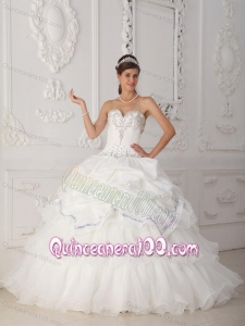 White Ball Gown Sweetheart Floor-length Organza and Taffeta Beading 16 Party Dress
