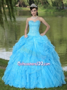 Beaded Ruffles Layered Decorate 16 Birthday Party Dress With Sweetheart Aqua Skirt