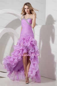 Lavender Column / Sheath One Shoulder Prom Dress Organza 16 Party Dresses