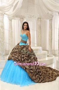 Leopard and Organza Beading Decorate Sweetheart Neckline Exquisite 16 Birthday Party Dress