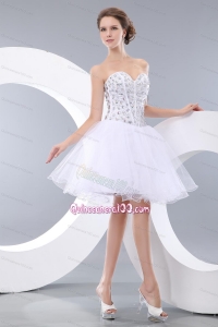 Lovely White Sweetheart Mini-length Organza Beading 16 Birthday Party Dresses