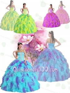 All Colors Ball Gown Strapless Appliques and Ruffles Sweet Sixteen Quinceanera Dresses