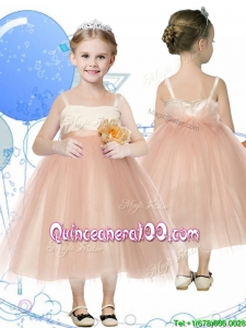 Affordable Spaghetti Straps Hand Made Flowers Mini Quinceanera Dress in Champagne