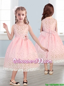 Beautiful Scoop Mini Quinceanera Dress with Hand Made Flowers and Sequins