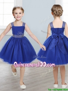 Perfect Straps Royal Blue Mini Quinceanera Dress with Beading and Bowknot