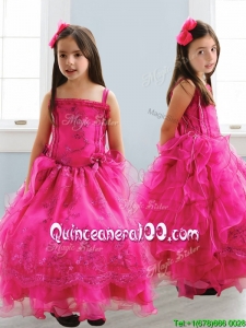 Popular Spaghetti Straps Lace and Ruffled Layers Mini Quinceanera Dress in Hot Pink