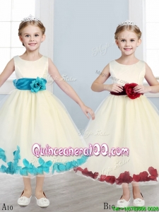 Sweet Scoop Little Girl Pageant Dress with Hand Made Flowers and Appliques