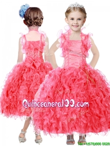 Beautiful Beaded and Ruffled Straps Mini Quinceanera Dress in Coral Red