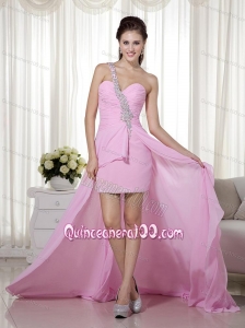 Pink Beading One Shoulder Column / Sheath Dama Dress with Chiffon