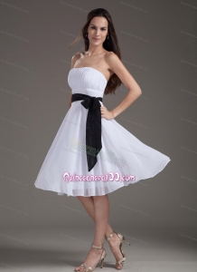 White Sash Empire Strapless Knee-length Dama Dress - Quinceanera 100