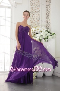 Beaded Decorate Sweetheart Dama Dress in Eggplant Purple