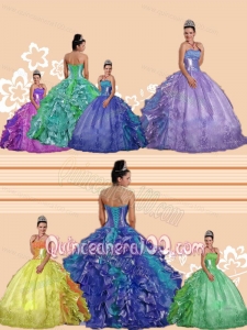 All Colors Strapless Ruffles and Beading Embroidery Sweet 16 Dresses for 2014 Spring