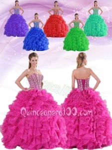 Ruffles Sweetheart Beaded Decorate 2014 Cheap Quinceanera Gowns in Sweet 16