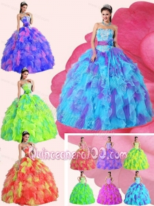 Strapless Appliques Sashes and Ruffles Dresses For a Quinceanera with Organza
