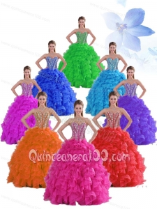 Popular All Colors Sweetheart Ruffles and Beading Dress For Quinceanera 2014