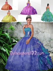 All Colors Strapless Ruffles and Beading Embroidery Dress For Quinceanera 2014 Spring